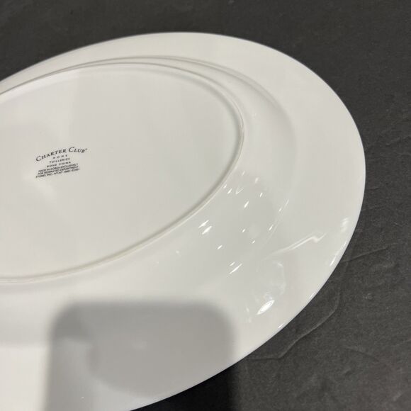 Charter Club Tuilleries Tan 14" Serving Platter Dish Tray Flower Butterfly - Picture 12 of 13